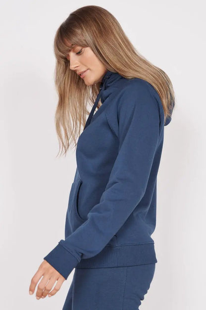 Lacey Navy Loungewear Cross Neck Hoodie by Jeetly.com