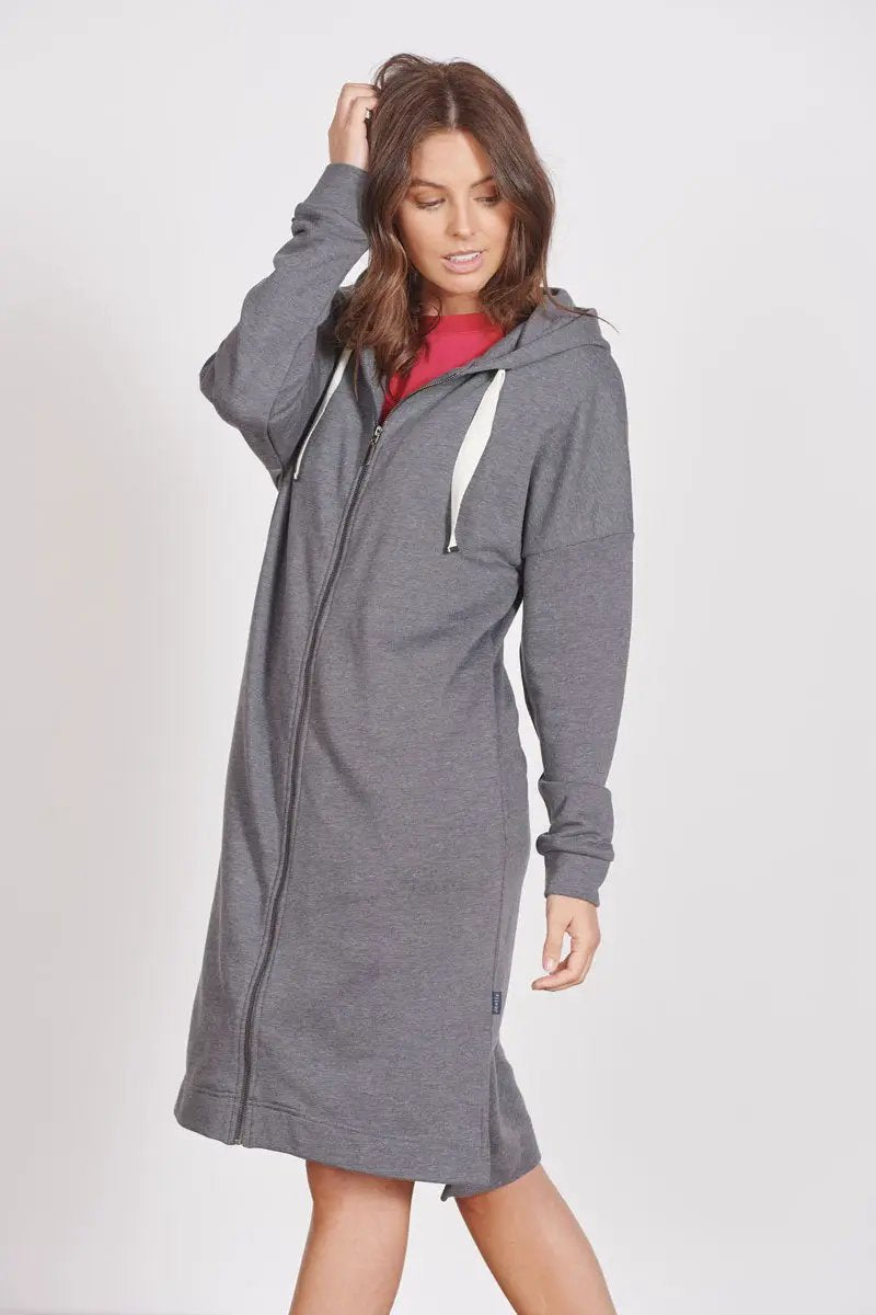 Lottie Grey Marl Loungewear Longline Zip Through Hooded Sweater by Jeetly.com