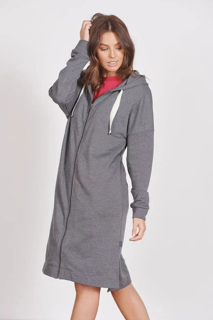 Lottie Grey Marl Loungewear Longline Zip Through Hooded Sweater by Jeetly.com