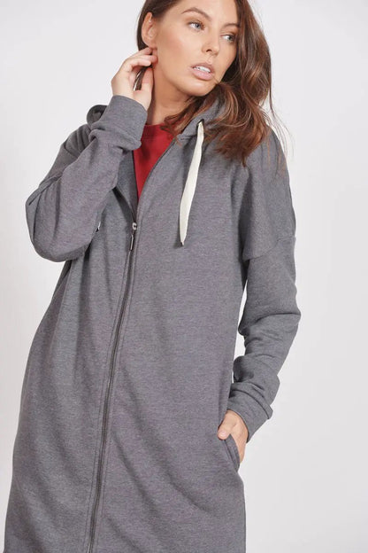 Lottie Grey Marl Loungewear Longline Zip Through Hooded Sweater by Jeetly.com