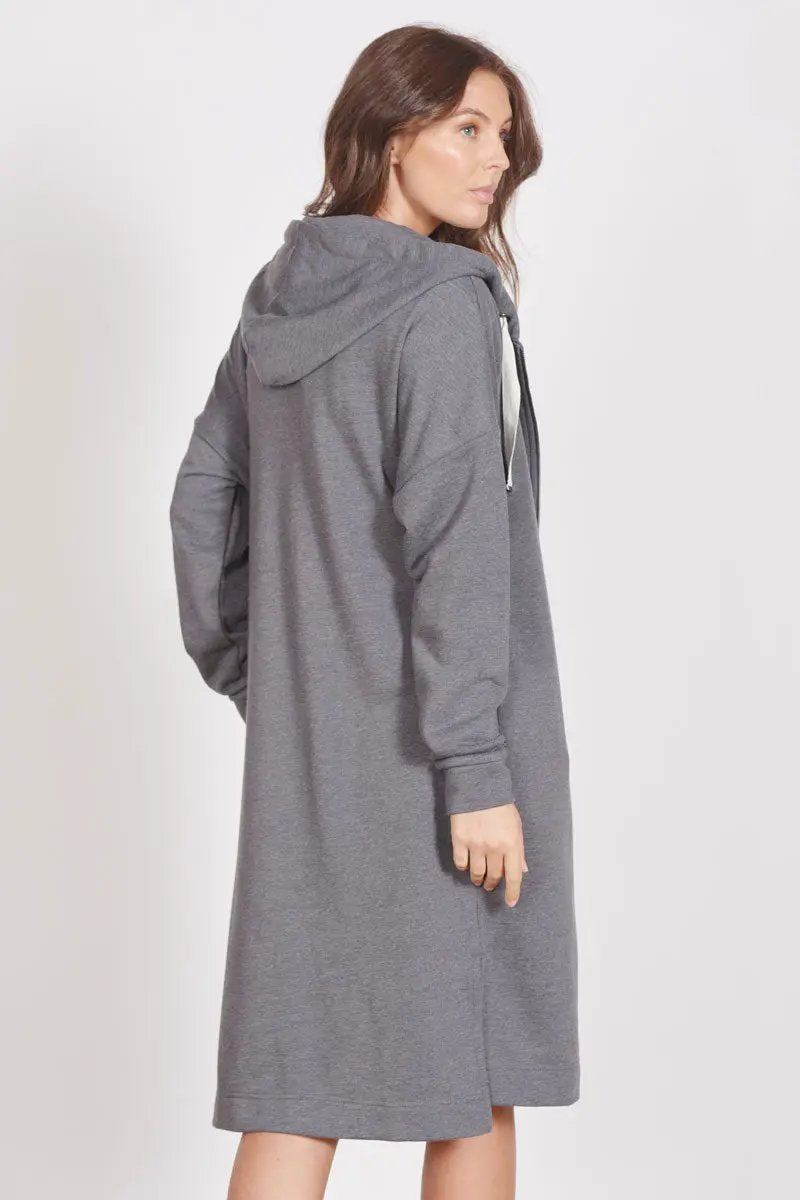 Lottie Grey Marl Loungewear Longline Zip Through Hooded Sweater by Jeetly.com