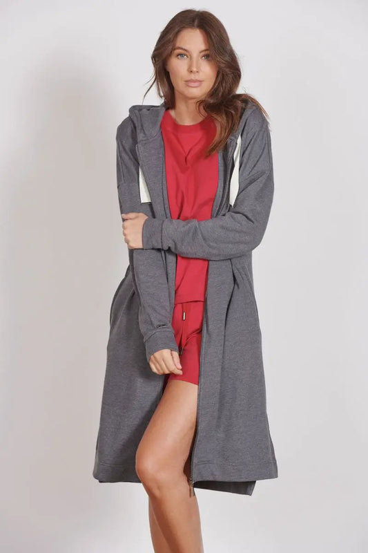 Lottie Grey Marl Loungewear Longline Zip Through Hooded Sweater by Jeetly.com