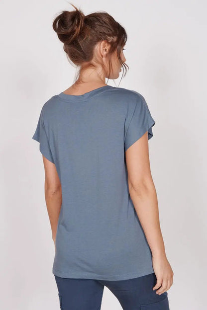 Phoebe Blue Sleeveless V Neck Top by Jeetly.com