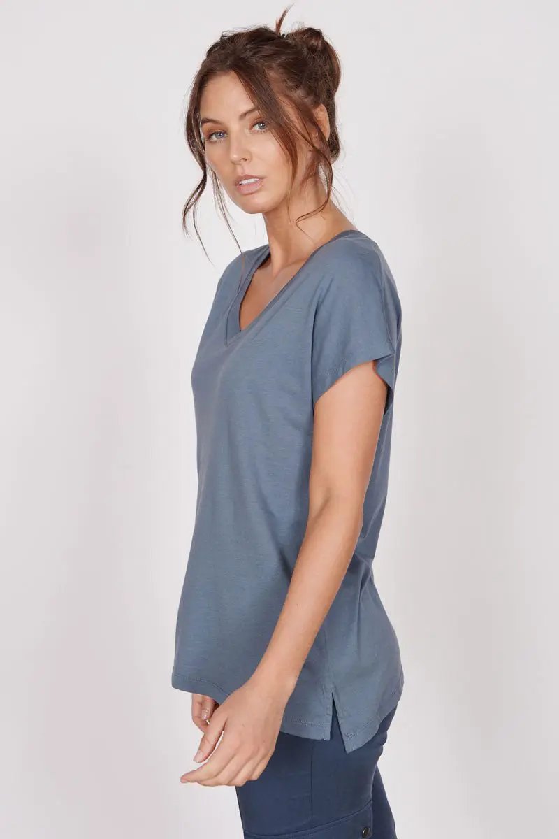 Phoebe Blue Sleeveless V Neck Top by Jeetly.com