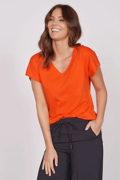 Phoebe Red Sleeveless V Neck Top by Jeetly.com