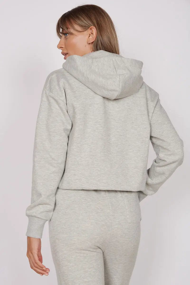 Rosa Light Grey Zip Through Cropped Hoodie by Jeetly.com