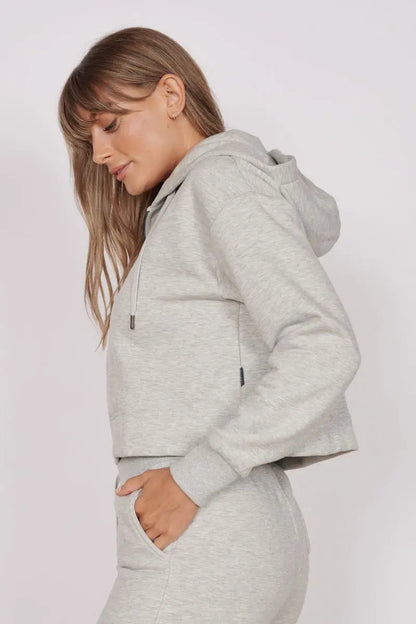 Rosa Light Grey Zip Through Cropped Hoodie by Jeetly.com