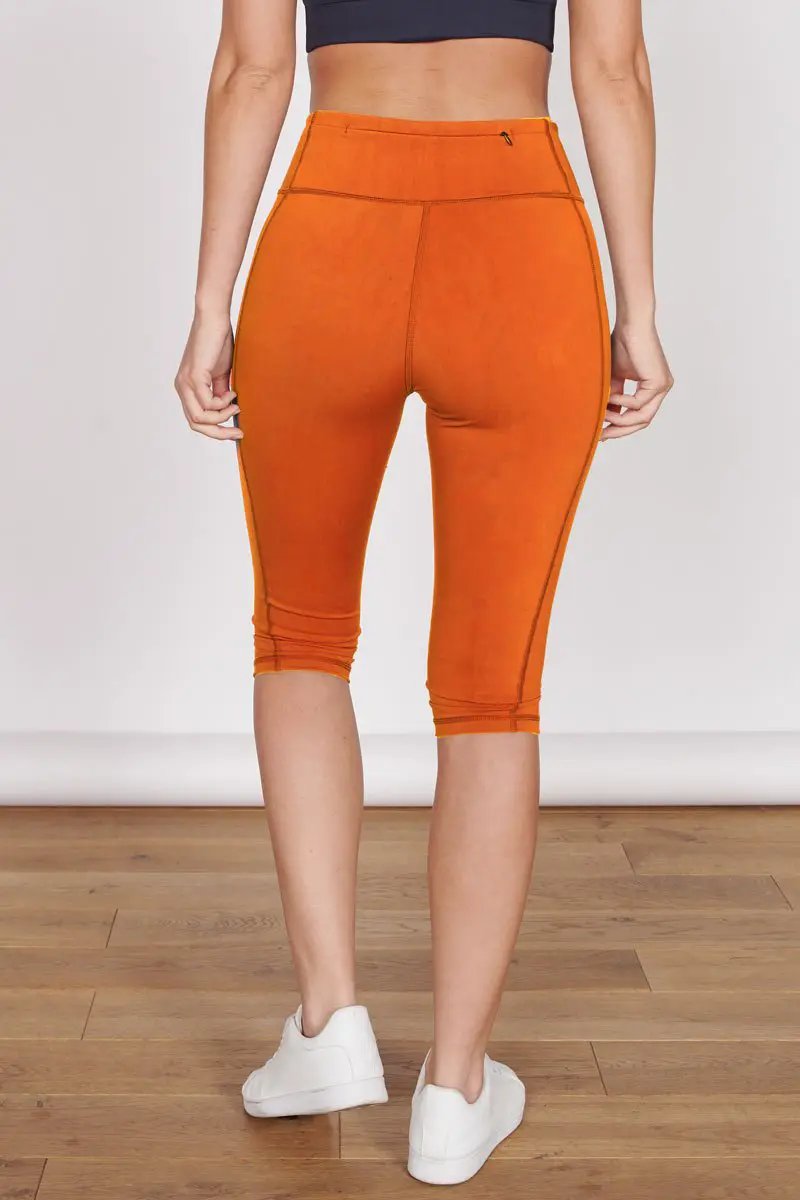 Taylor Orange 3/4 Sports Leggings by Jeetly.com