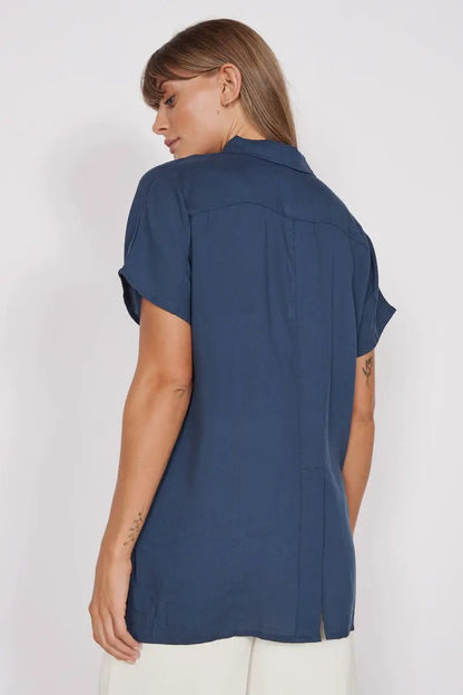 Thalia Navy Short Sleeve Utility Shirt by Jeetly.com
