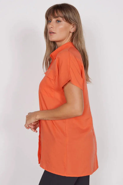 Thalia Red Short Sleeve Utility Shirt by Jeetly.com