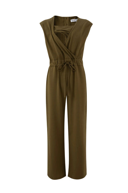 The Breastfeeding Jumpsuit - Kerry Cotton Khaki by Stylish Mum