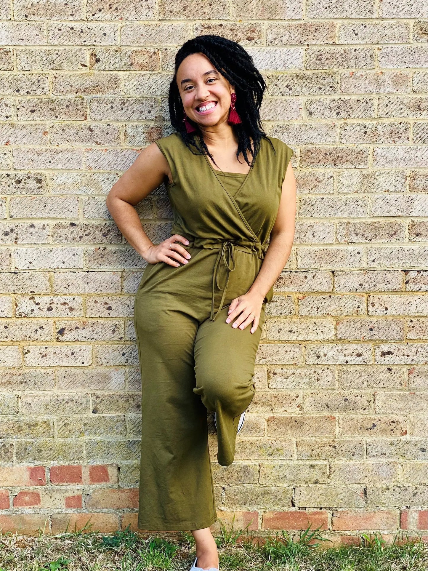 The Breastfeeding Jumpsuit - Kerry Cotton Khaki by Stylish Mum