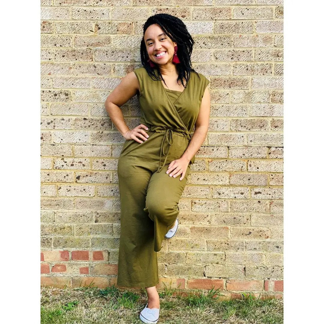 The Breastfeeding Jumpsuit - Kerry Cotton Khaki by Stylish Mum