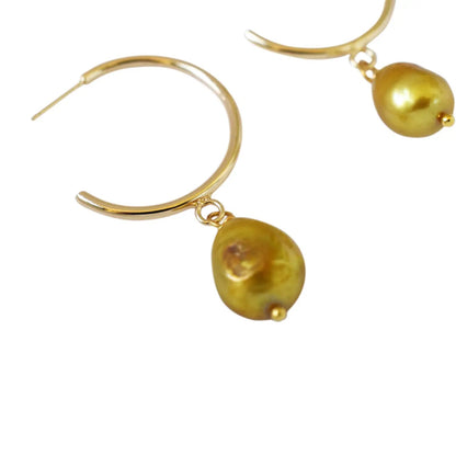 Gold freshwater pearl hoop earrings | by Ifemi Jewels by Ifemi Jewels