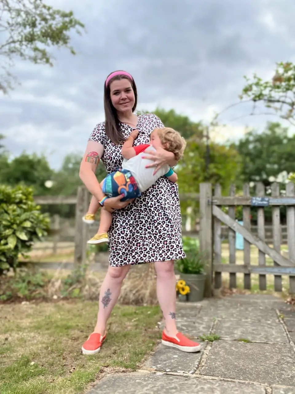 The Knee Length Breastfeeding Dress - Lizzie Leopard Pink by Stylish Mum