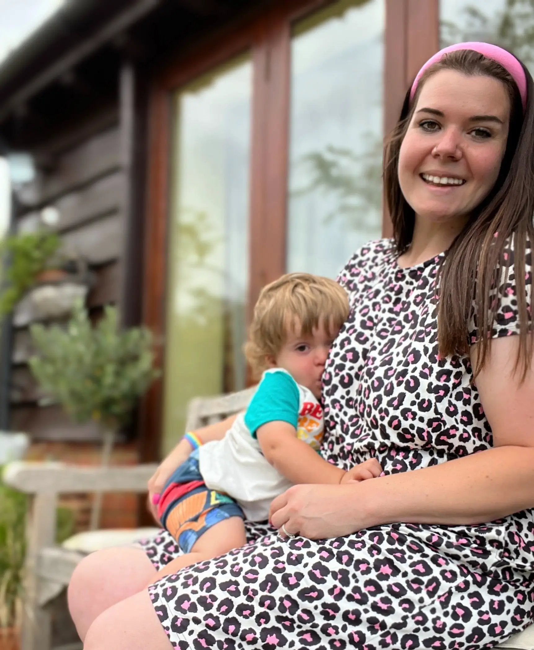 The Knee Length Breastfeeding Dress - Lizzie Leopard Pink by Stylish Mum