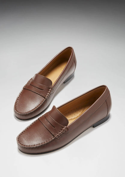 Women's Penny Loafers Leather Sole, brown leather by Hugs & Co.