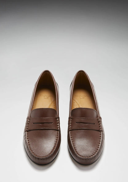 Women's Penny Loafers Leather Sole, brown leather by Hugs & Co.