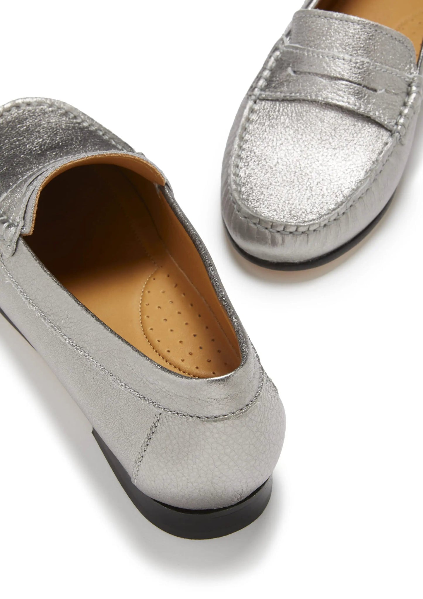 Women's Penny Loafers Leather Sole, titanium metallic leather by Hugs & Co.