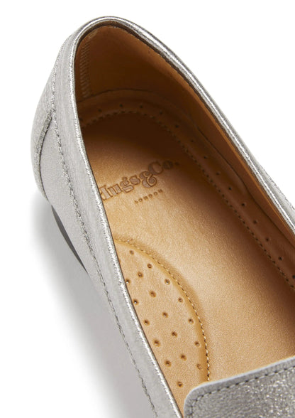 Women's Penny Loafers Leather Sole, titanium metallic leather by Hugs & Co.