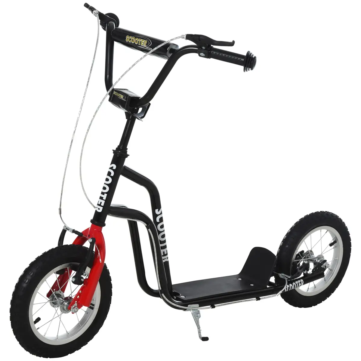 HOMCOM 75-80cm Kids Kick Scooter Adjustable Handlebar Inflatable Wheels Black by Unbranded