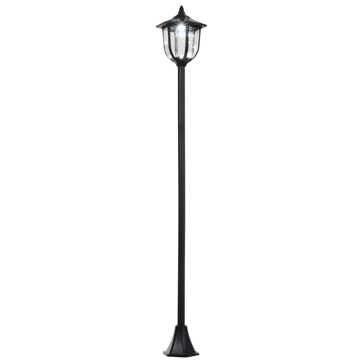 1.77m Tall Free-Standing ABS Garden Solar LED Lamp Post Black by Outsunny