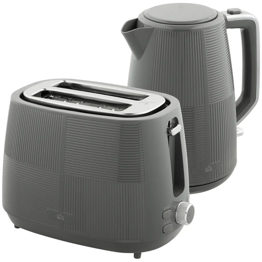 HOMCOM 1.7L Fast Boil Electric Kettle and 2 Slice Water Toaster Set, Grey by HOMCOM