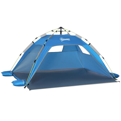 2 Man Pop-up Beach Tent Sun Shade Shelter Hut w/ Windows Door Blue Outsunny by Unbranded