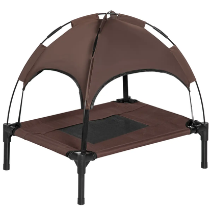 61 cm Elevated Pet Bed Dog Cot Tent with Canopy Instant Shelter Outdoor Brown by PawHut