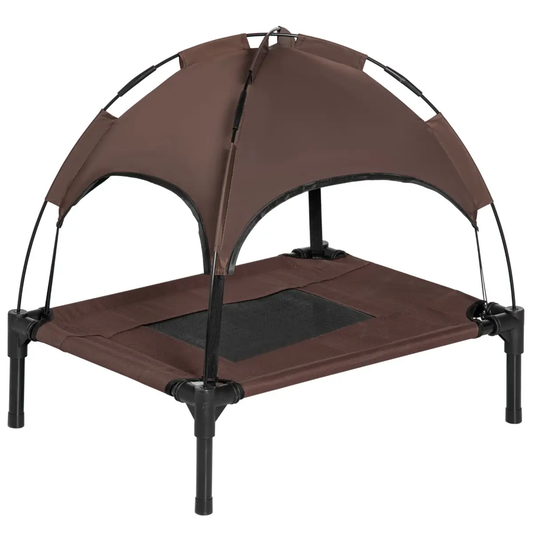 61 cm Elevated Pet Bed Dog Cot Tent with Canopy Instant Shelter Outdoor Brown by PawHut