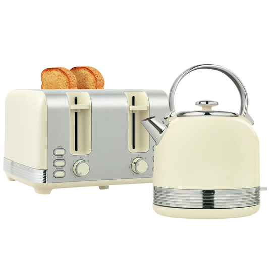 HOMCOM 1.7L 3000W Fast Boil Electric Kettle and 4 Slice Toaster Set, Cream by HOMCOM