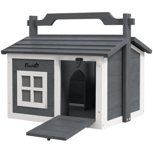 PawHut Rabbit Hutch Indoor Outdoor w/ Top Handle, Openable Roof - Grey by PawHut