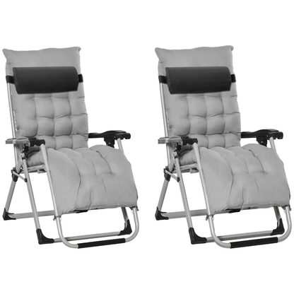 Outsunny 2 PCS Reclining Zero Gravity Chair Folding Lounger Cushion Light Grey by Outsunny