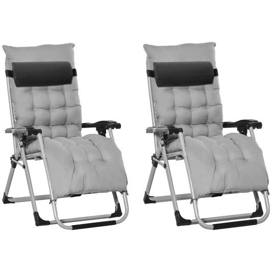 Outsunny 2 PCS Reclining Zero Gravity Chair Folding Lounger Cushion Light Grey by Outsunny