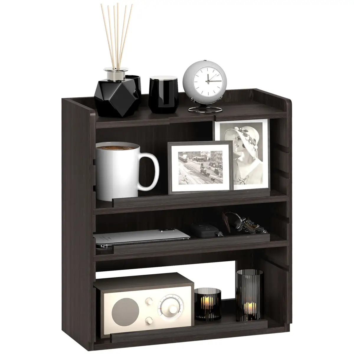 HOMCOM 4-Tier Desktop Organiser with Cable Management for Stationery Dark Brown by HOMCOM