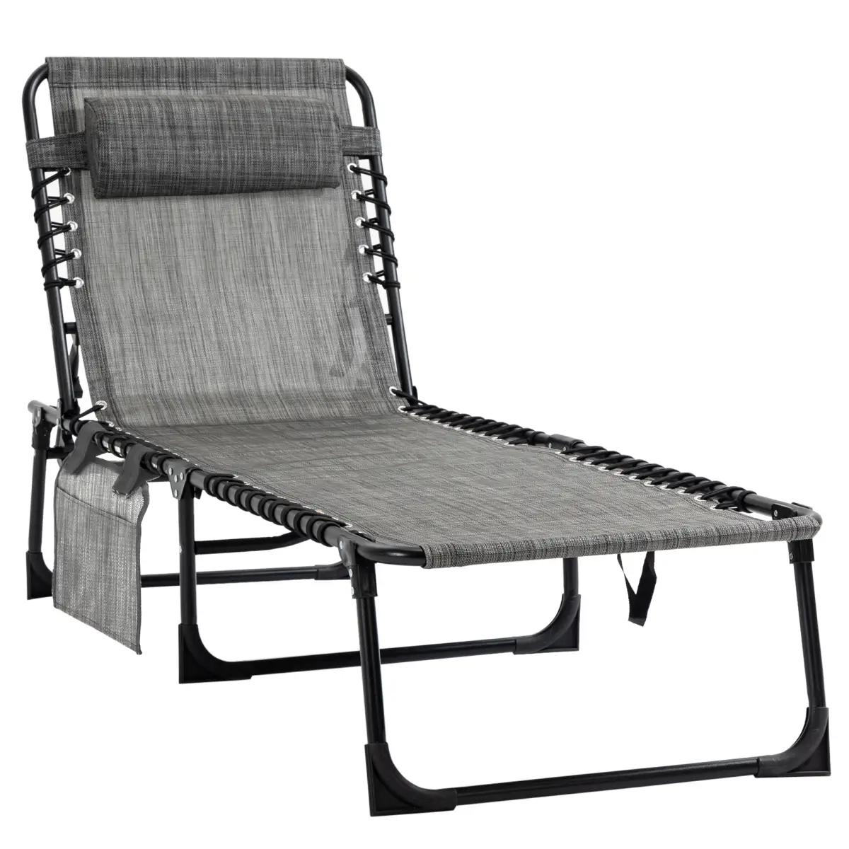 Portable Sun Lounger, Folding Camping Adjustable , Pillow Grey by Outsunny