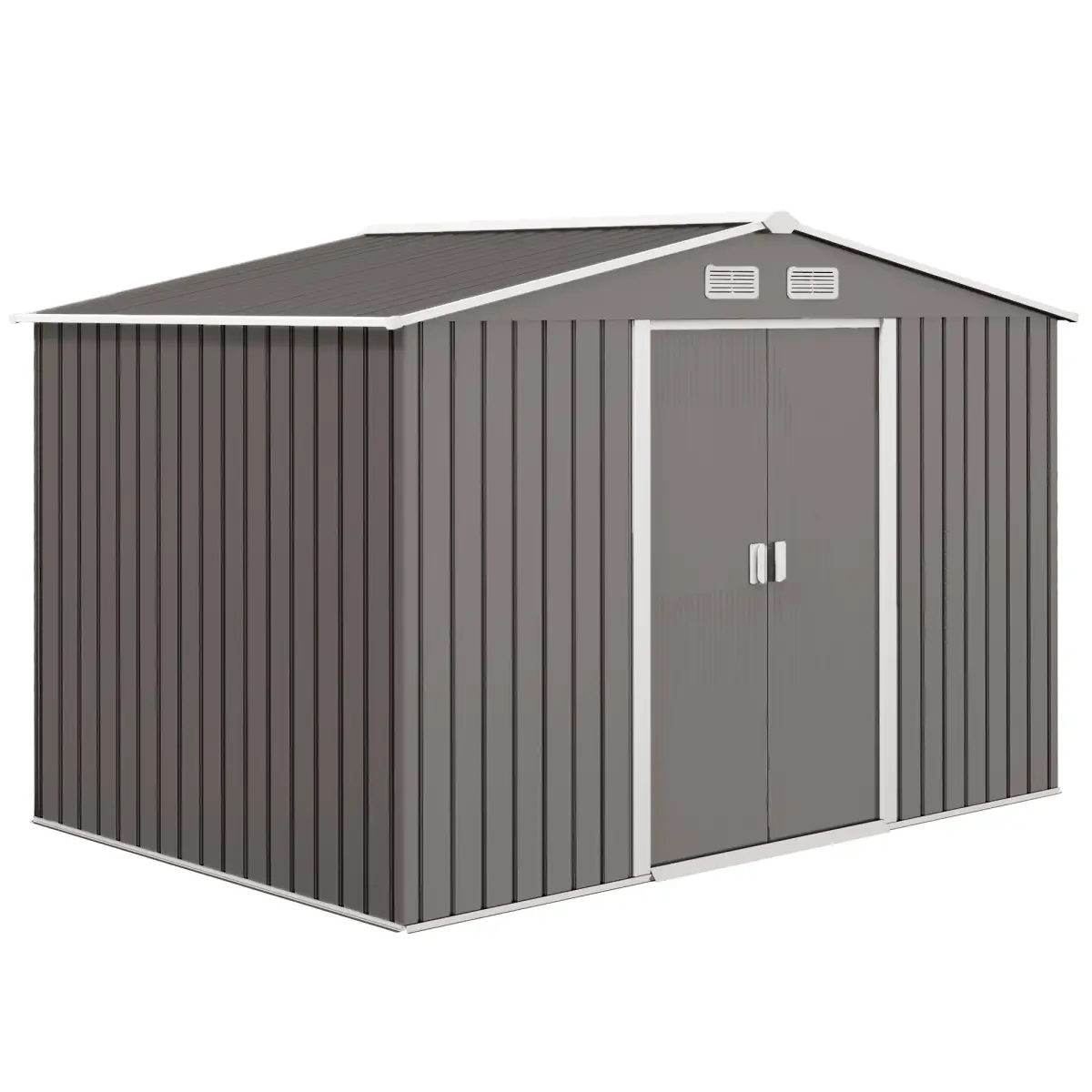 9 x 6FT Foundation Ventilation Steel Outdoor Garden Shed Grey by Outsunny