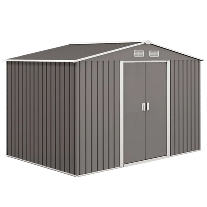 9 x 6FT Foundation Ventilation Steel Outdoor Garden Shed Grey by Outsunny