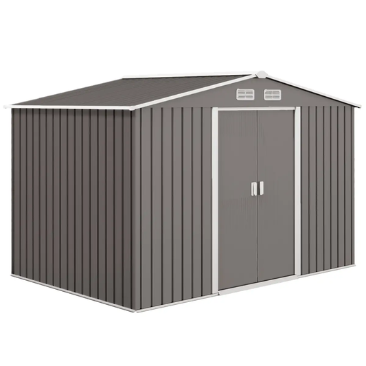 9 x 6FT Foundation Ventilation Steel Outdoor Garden Shed Grey by Outsunny