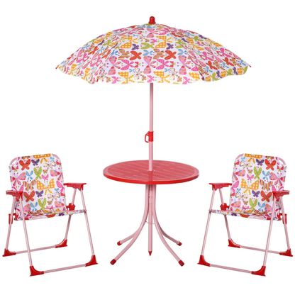 Outsunny Kids Folding Picnic Table Chair Set Butterfly Pattern Outdoor Parasol by Unbranded