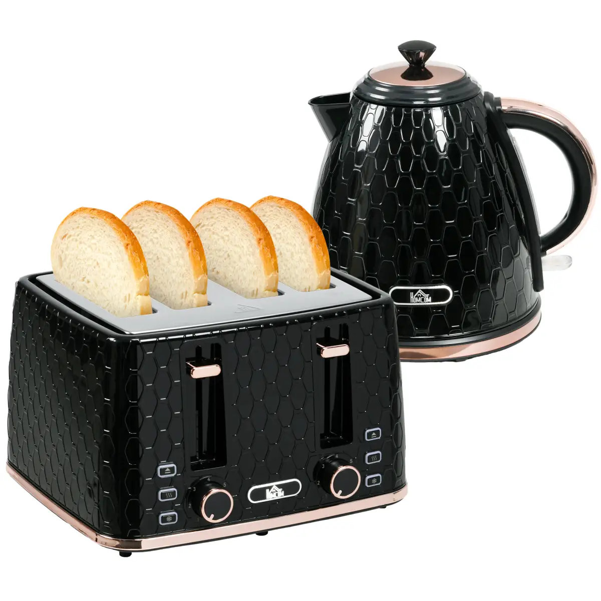 HOMCOM 1.7L Kettle and Toaster Set with Defrost, Reheat and Crumb Tray, Black by HOMCOM