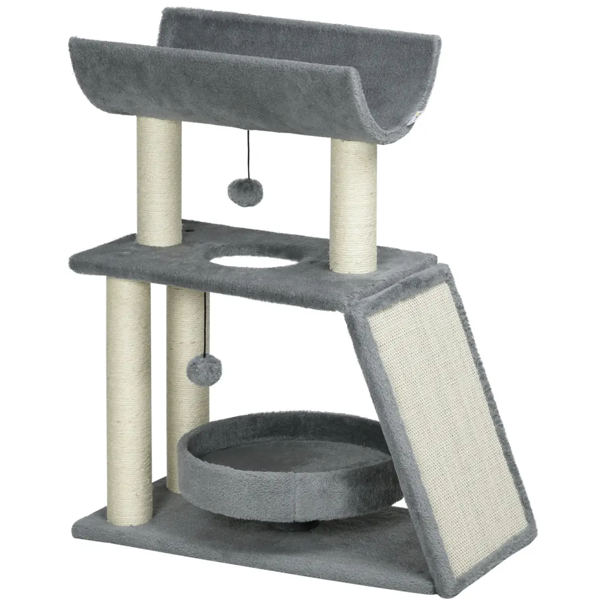Cat Tree Tower for Indoor Cats w/ Scratching Posts, Pad, Light Grey, Toy Ball by PawHut