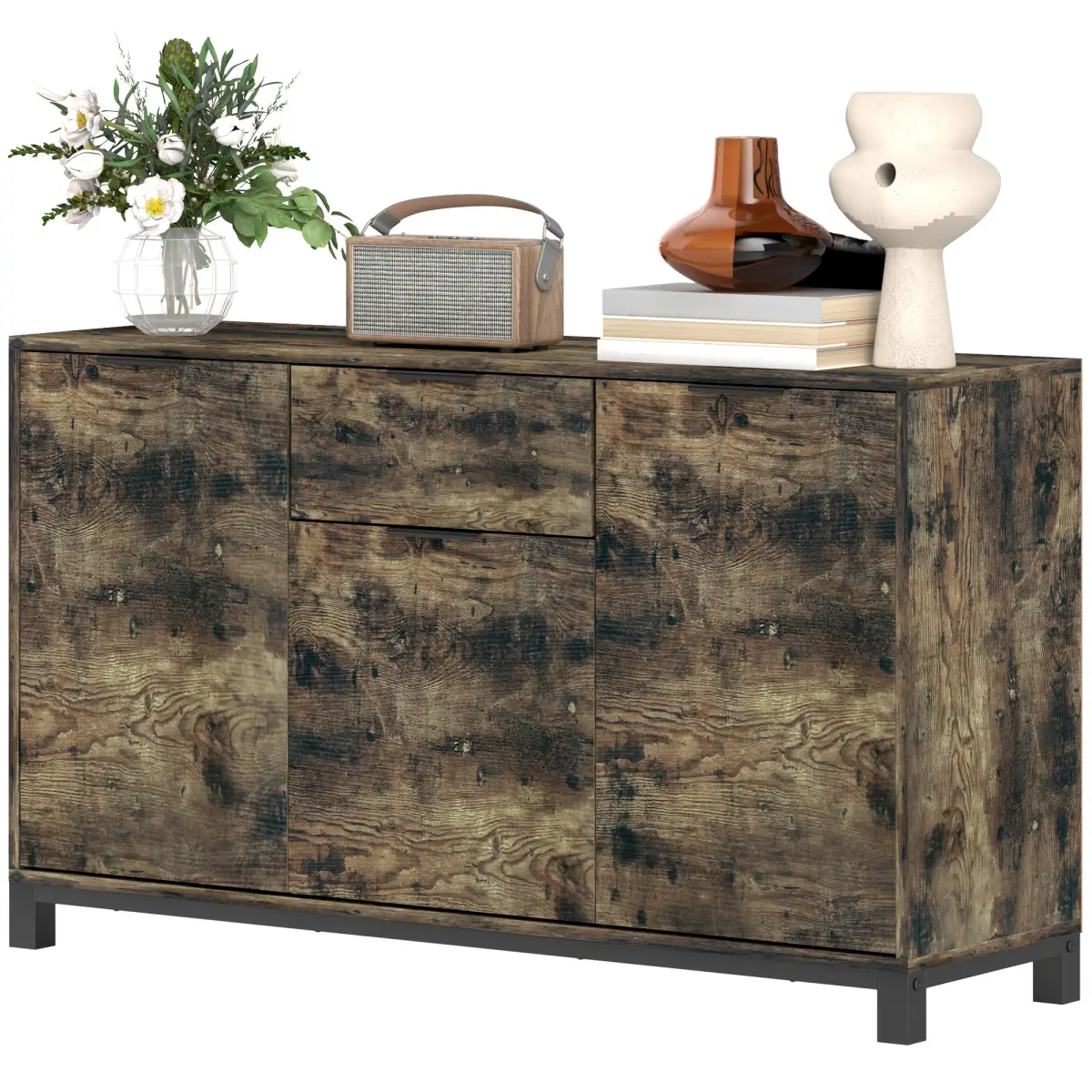 HOMCOM Sideboard, Industrial Storage Cabinet for Living Room, Rustic Brown by HOMCOM