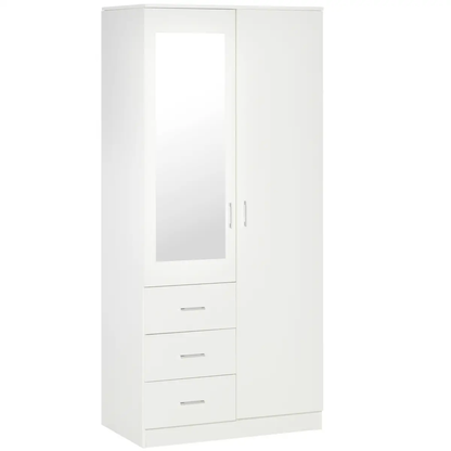 2-Door Wardrobe w/ Adjustable Shelf 3 Drawers for Bedroom, 180cm, White by Unbranded