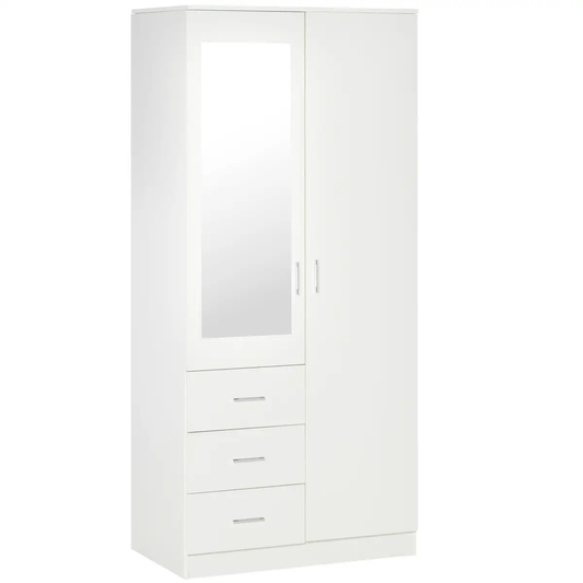 2-Door Wardrobe w/ Adjustable Shelf 3 Drawers for Bedroom, 180cm, White by Unbranded