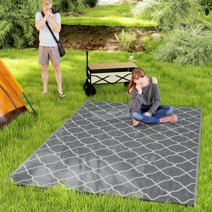 Reversible Outdoor Rug W/ Carry Bag for RV Camping Beach, 182 x 274 cm, Grey by Outsunny
