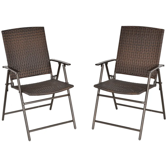 Outsunny 2pcs Rattan Chair Foldable Garden Furniture w/ Armrest Steel Frame by Outsunny