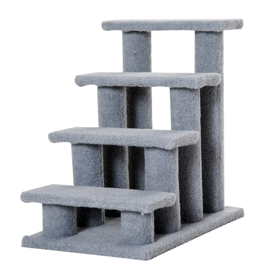 Pet Ramp Stairs 4 Steps Cat Tree Ladder Safety Steps Climbing Frame Grey by Pawhut