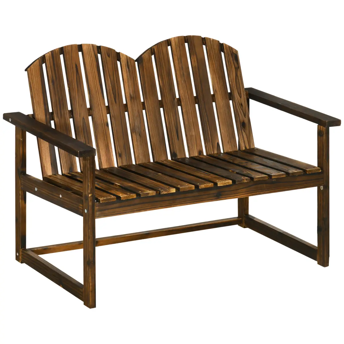Outdoor Wooden Bench for Two People, Patio Loveseat Chair with Slatted Backrest by Outsunny