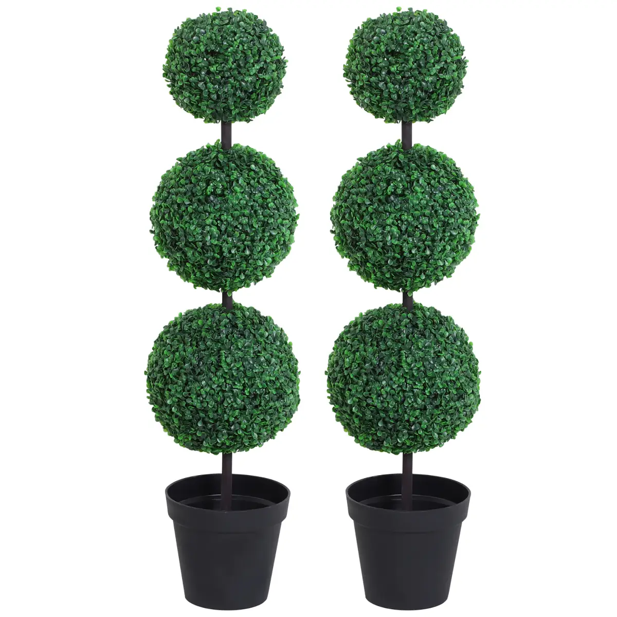 PE Set of 2 Artificial Boxwood Three Balls Topiary Plant Tree's Green by Outsunny